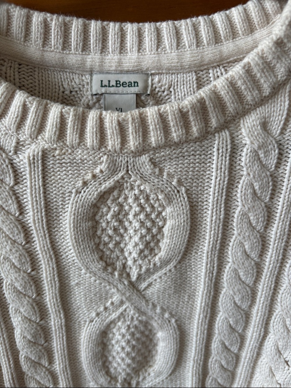 L.L. Bean Women’s Cream Cable Crewneck Sweater - Picture 6 of 6